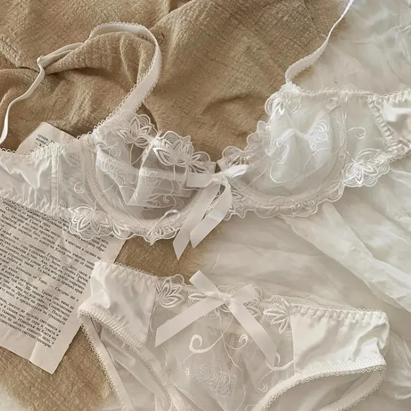 Sheer Non Padded Bralette for Small Boobs Ultra Thin Adjustable Lace Bra Sexy Halterneck Lingerie Set for Women BANERDANNI