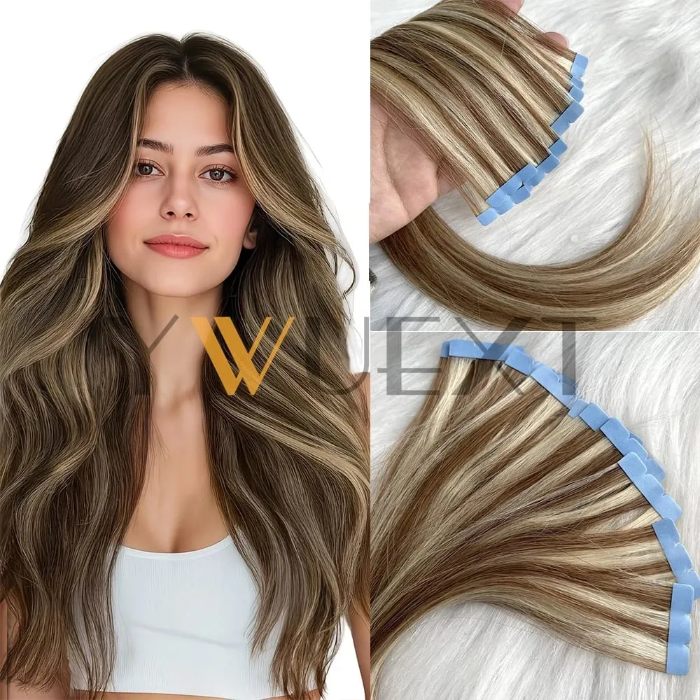 Mini Tape In Human Hair Extensions 12"-20" Machine Remy Skin Weft Adhesive Tape Hair Natural Black Brown Blonde Tape Ons 10pcs