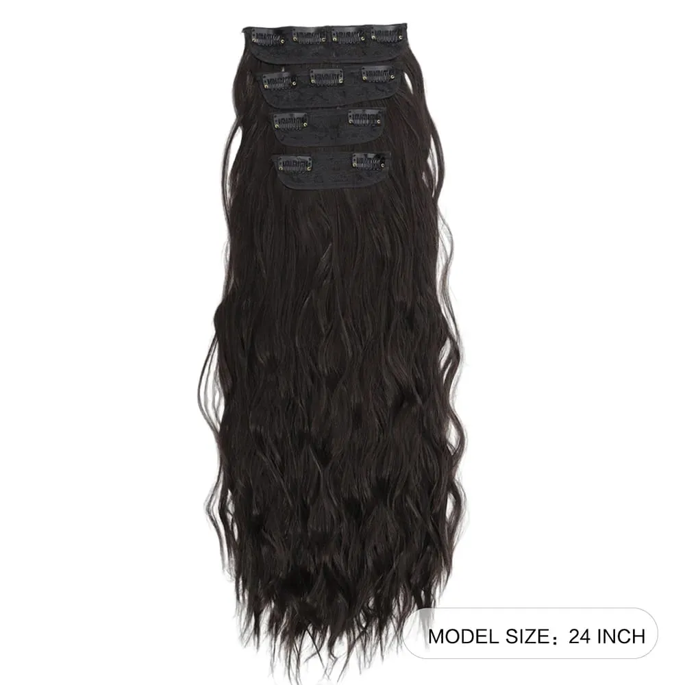 Set of 4 Clip-In Hair Extensions in a Brown-Blonde Shade 60.96 cm Long Featuring Wavy And Curly Synthetic Hair