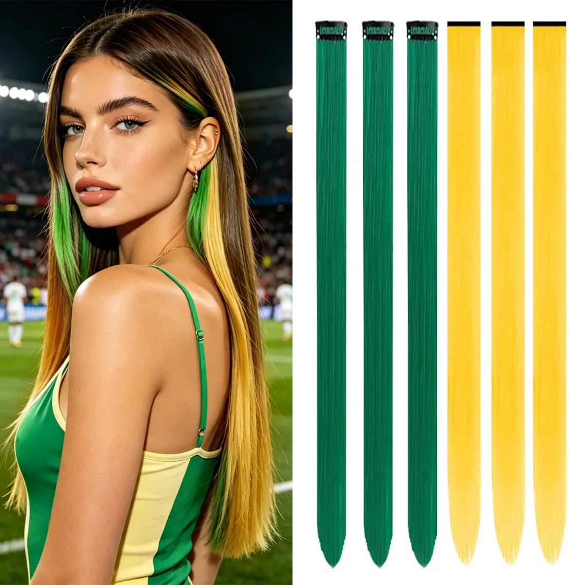 6 Pcs Clip Ins Hair Extensions 22 Inch Straight Colorful Clip In Hair Extensions Rainbow Party Highlights Synthetic Hairpiece