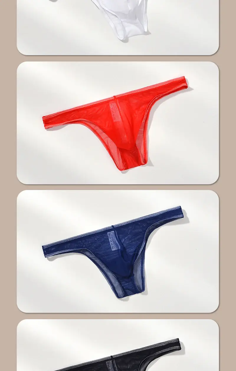3Pcs/lot Men's Sexy See Through Briefs Mesh Sheer Transparent Seamless Panties Underwear Low-Rise Ultra-Thin Male Underpants