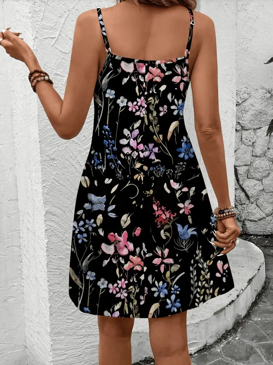 Casual simple floral print maxi dress for women with sleeveless design