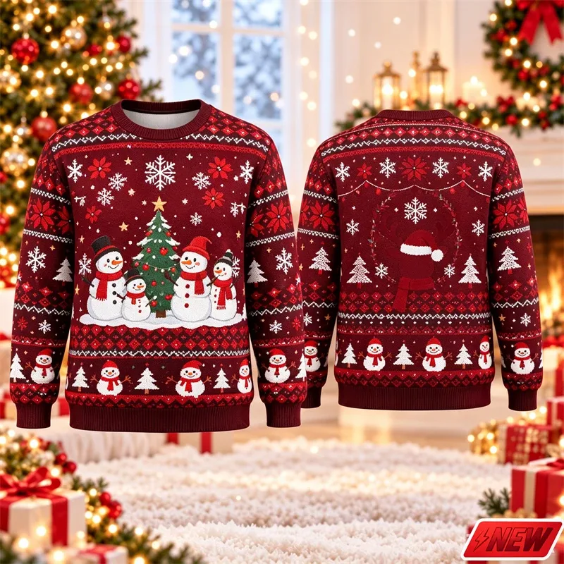 Cute Reindeer Graphic Ugly Christmas Sweater Men Women 3d Printed Christmas Tree Sweatshirt 2027 New Year Party Crew Neck Hoodie