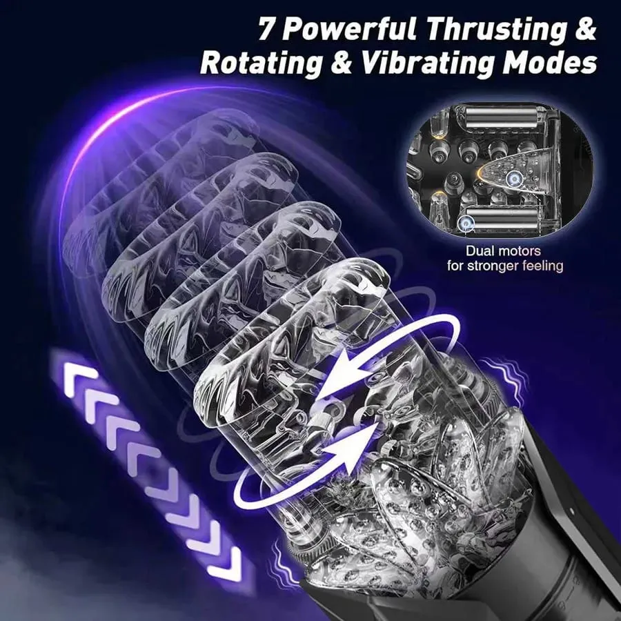 Automatic Blowjob Machine Hands Free Stroker Strap On Harnes Sex Toy with 7 Thrust & Rotate &Sucking& Vibrating Modes Adult Toys