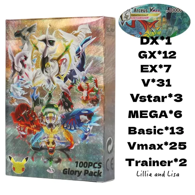 60-100st engelska Pokémonkort Holographic EX Vstar Vmax GX Letter Rainbow Arceus Shiny Charizard Mewtwo Evolution kombination