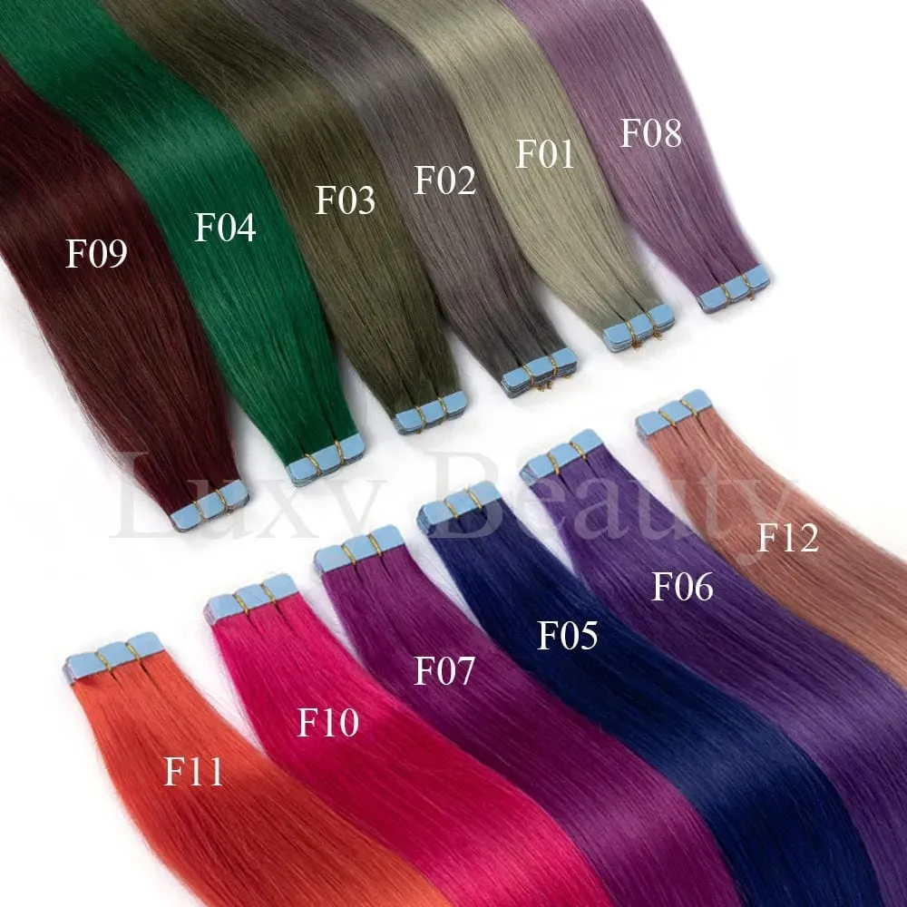Colored Pink Mini Tape in Human Hair Extensions Invisible Seamless Tape in Hair 10pcs Pink Red Green Purple Blue Mini Tape Hair