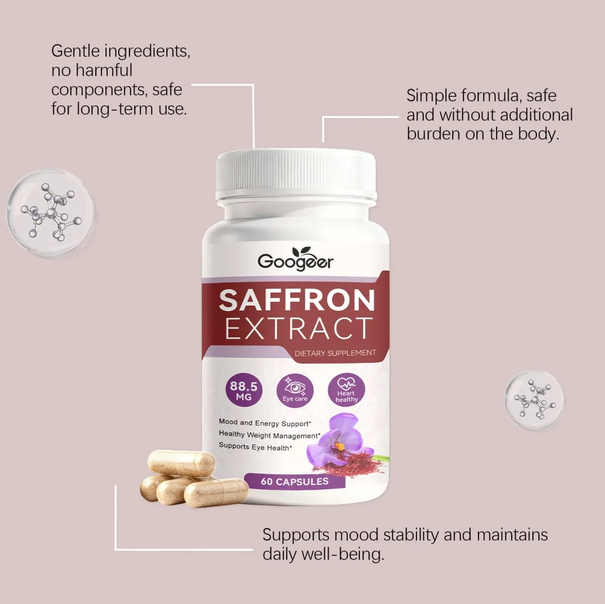Saffron Extract Capsules – Standardized To 3% Crocin – Supports Eye Health & Healthy Mood – 60 Veggie Capsules
