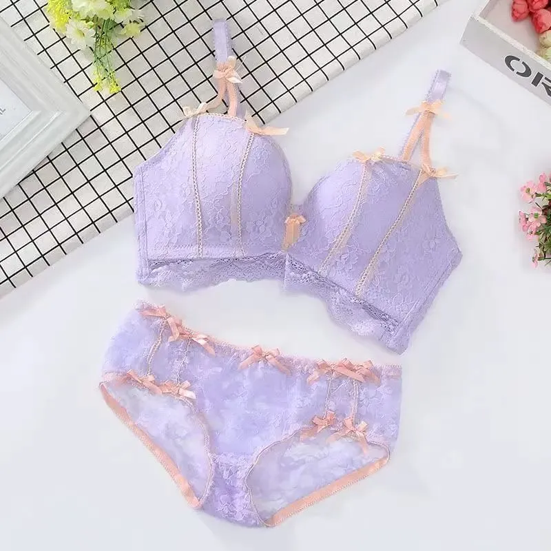 Mới Ngọt Ngào Liền Mạch Ren Push Up Quần Lót Nữ Nhỏ Ngực Tập Hợp Không Vòng Thép Có Thể Điều Chỉnh Bộ Áo Ngực