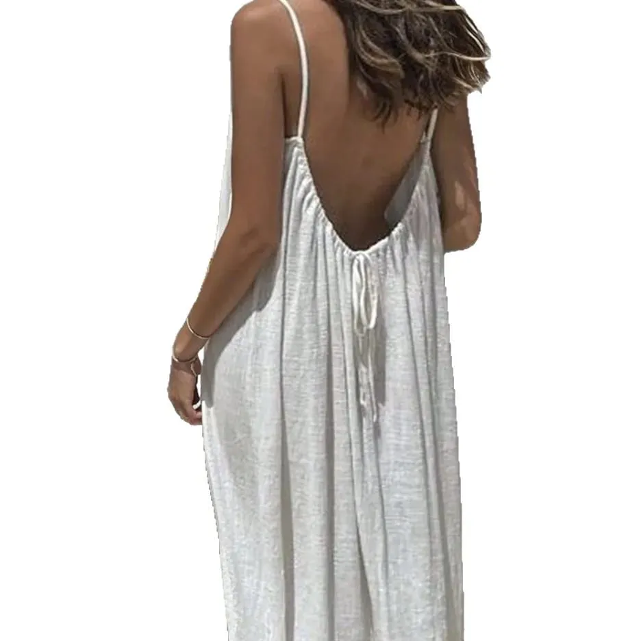 Women Sundress Summer Sexy Backless Loose Slip Beachwear Holiday Long Maxi Party Dresses WXFZ-5188