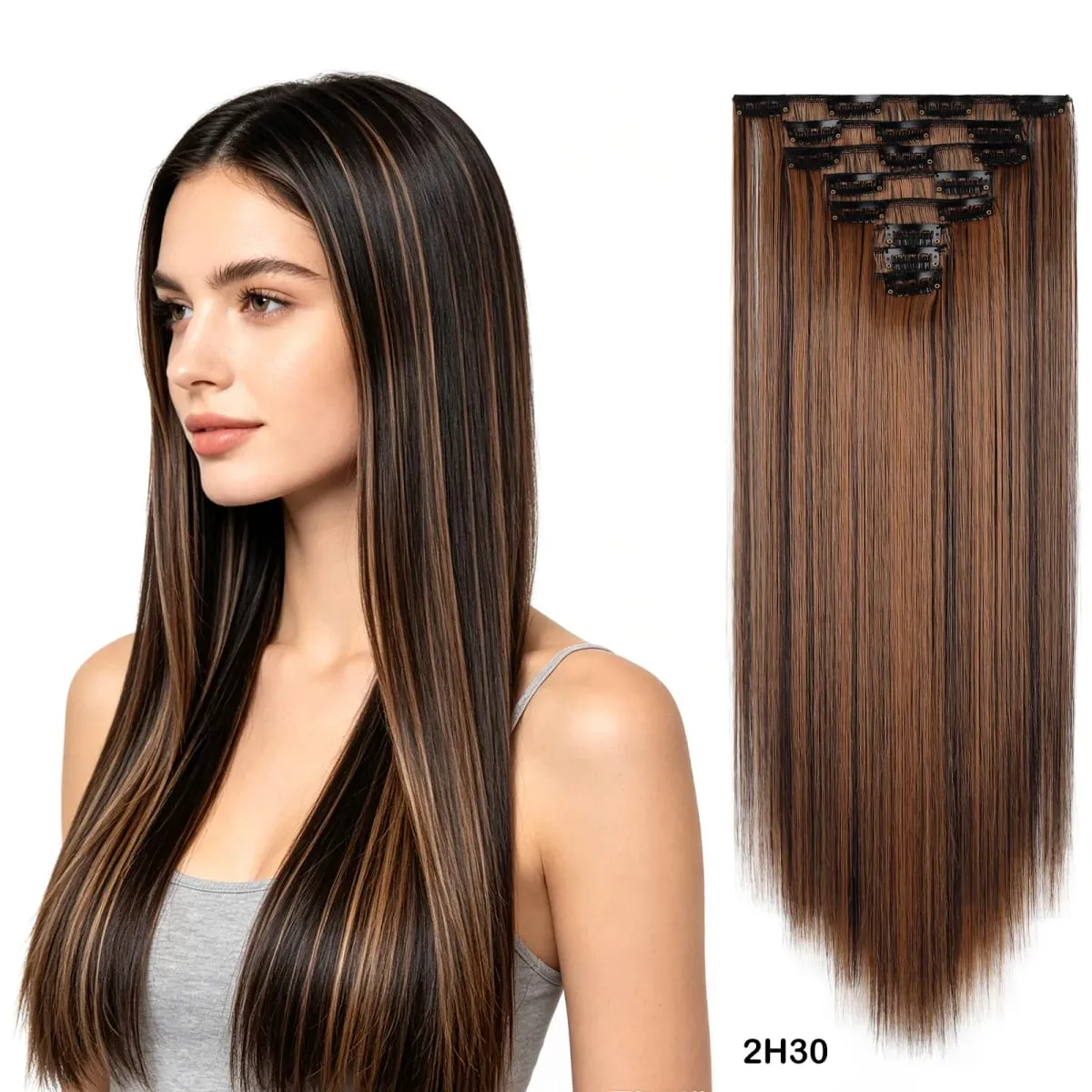 Clip In Hair Extensions Full Head 8 Pieces 17 Clips Synthetic Straight 24 Inch Matte Hair Set Multiple Colors
