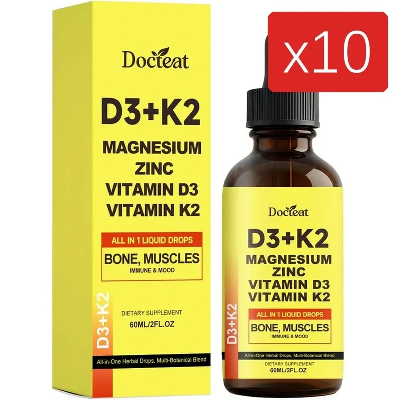 Docteat D3+K2 Liquid Drops with Magnesium Zinc & Vitamin D3 for Bone Health & Muscle Function Wellness Support Adults 60 ML