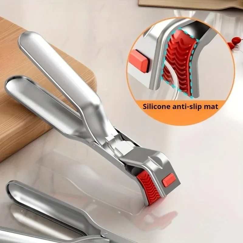 Heavy-Duty Stainless Steel Gripper Clips Hot Dish Plate Anti-Scald Clip Non-slip Bowls Clamp Holder for Frying Pans Steamer Oven
