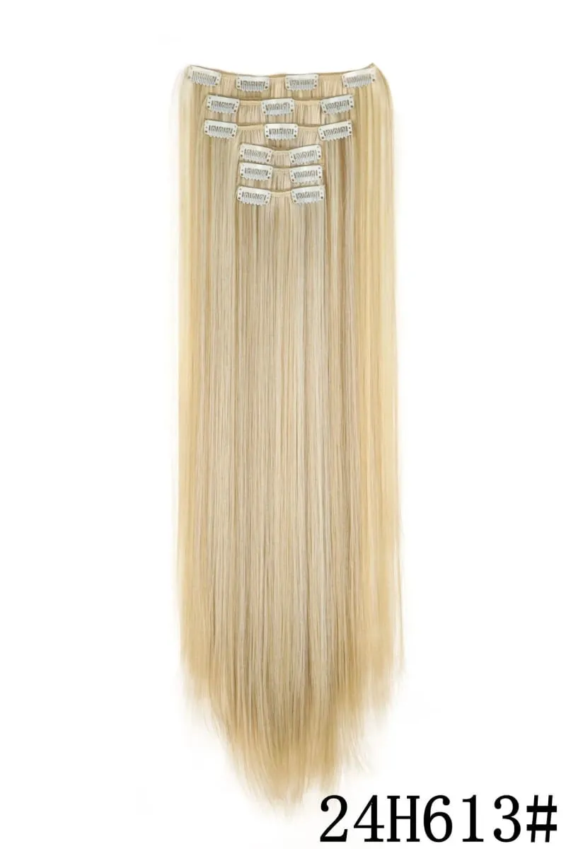 24Inch 16 Clips in Hair Extensions Long Straight Hairstyle Blonde Black Hairpieces Heat Resistant False Hair Daily Use Cosplay