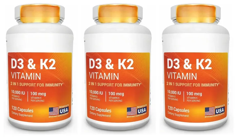 D3 K2 MK-7 Vitamin Supplement Capsules with Magnesium Zinc B6 and MCT Powder 120 Count Adult Daily Wellness Support