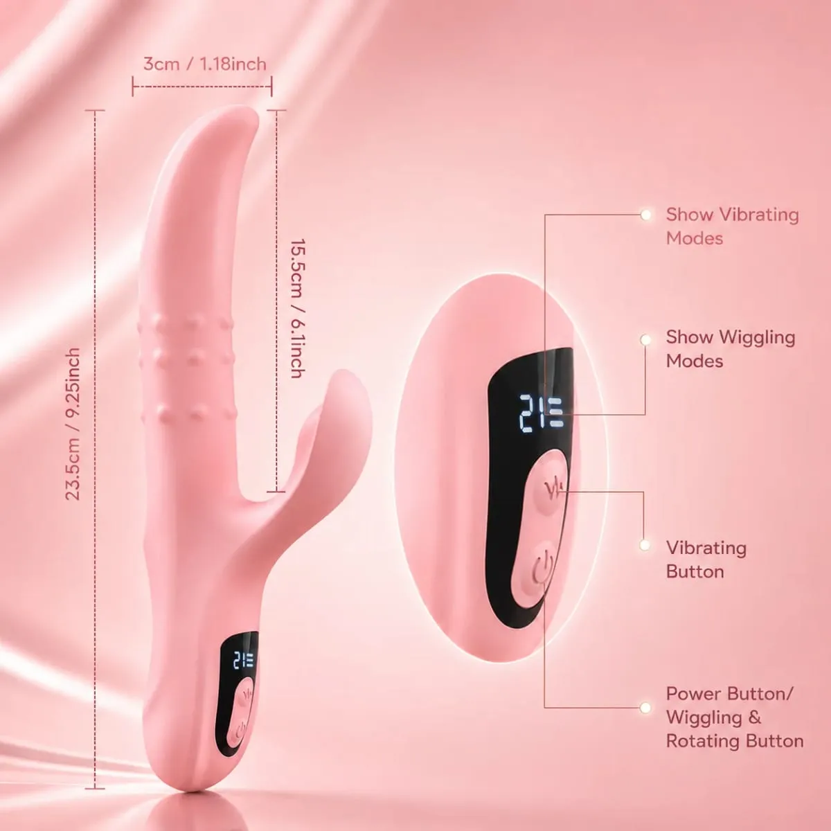 Rabbit Vibrator Sex Toy for Women Rotating Beads Wiggling G Spot Massager Dual Vibration LCD Display Waterproof Silicone