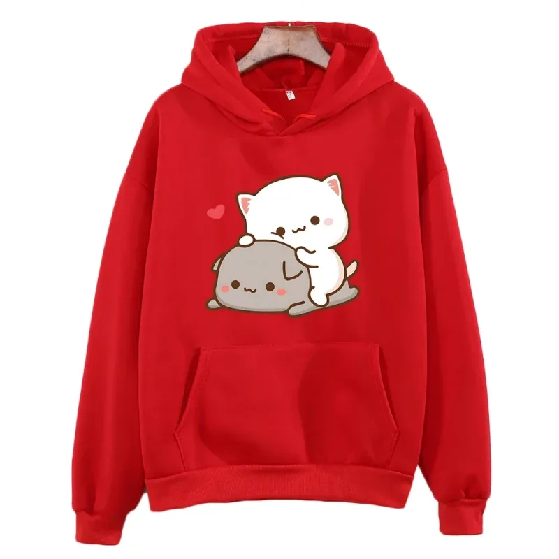 Mochi Peach And Goma Cute Cat Hoodie Sweatshirt for Girls Fashion Kawaii Cartoon Pullovers Women_Men Environmental protection