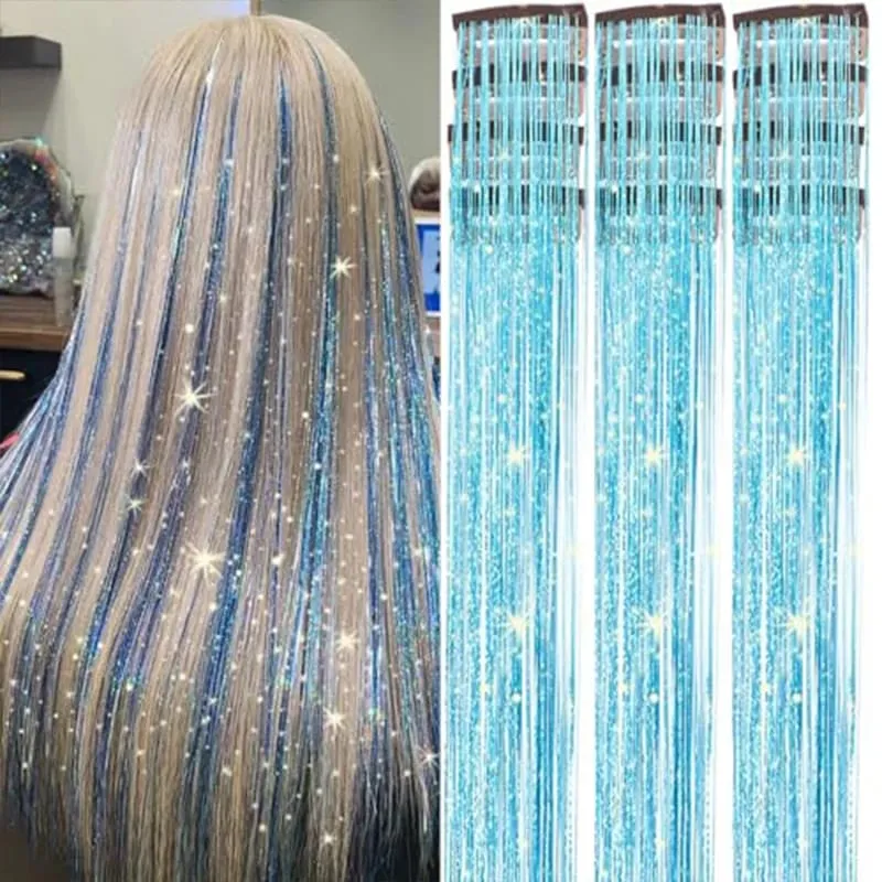 12Pcs Clip in Hair Tinsel Kit Red Hair Tinsel 22Inch Tinsel Hair Extensions Christmas Hair Tinsel Party Festival Accessories
