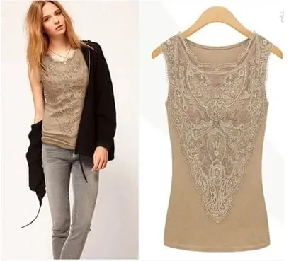 New Women shirt Casual Sexy Lace Tops Slim Vest Bottoming