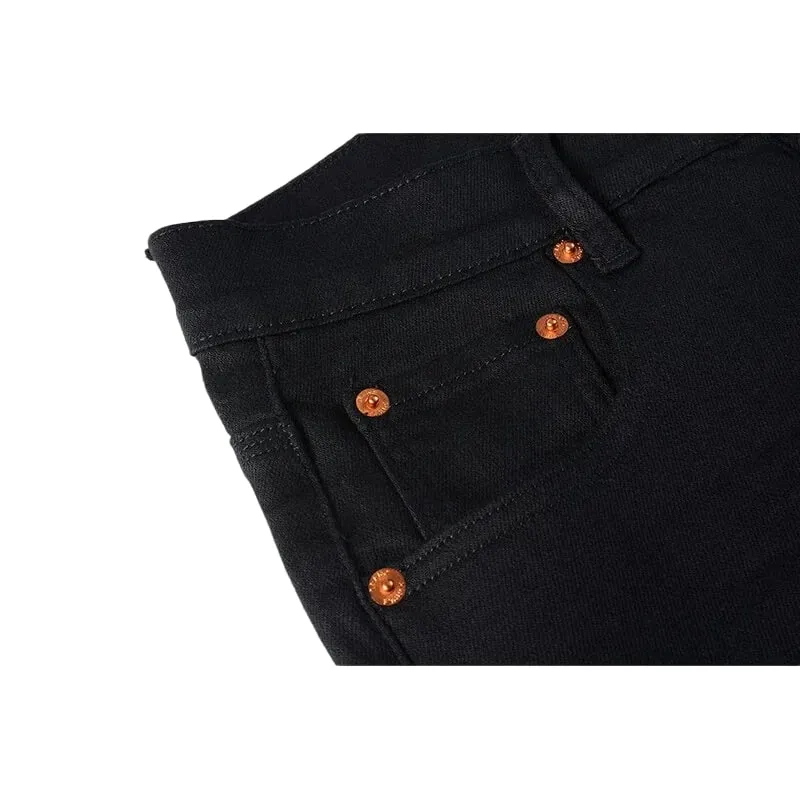 Men's Black Coated Slim Tapered Jeans Vintage Washed Slight Stretch Button Fly High Street Style