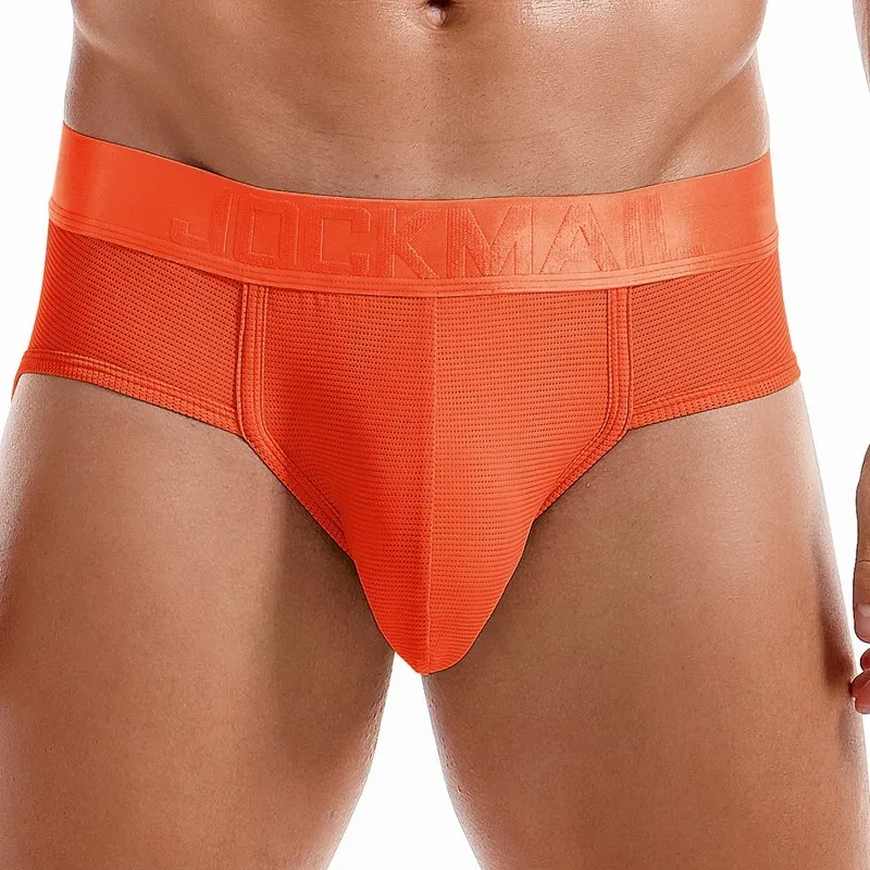 Jockmail Mens Underwear Briefs Mesh Breathable Sports Fitness Shorts Solid Color Sexy Low-rise Lingeries for Extreme Panties