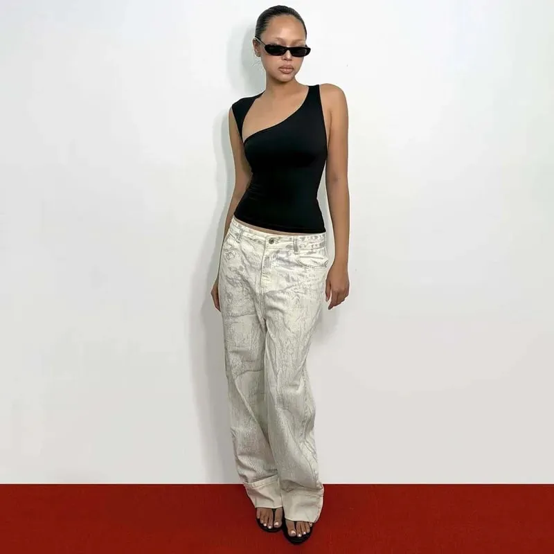 Dulzura Asymmetric One Shoulder Backless Slim Sleeveless Tank Top Women'S Solid Sexy Casual Top Street Style Y2K Summer Clothes