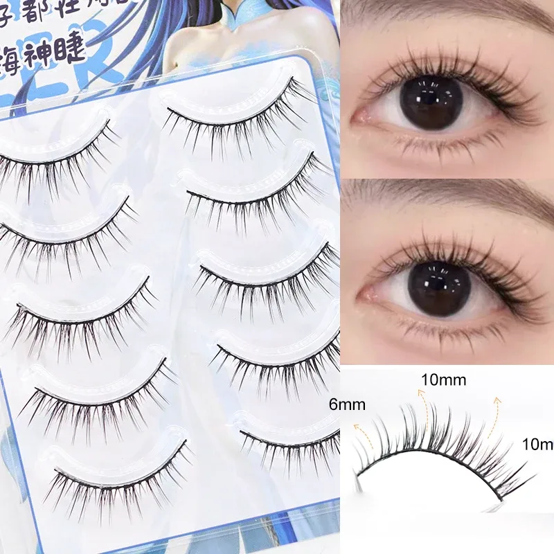 5 Pairs Baby Straight Lashes Hard Band False Eyelashes Natural Fish Tail Design for Cosplay Daily Makeup manga eye lashes