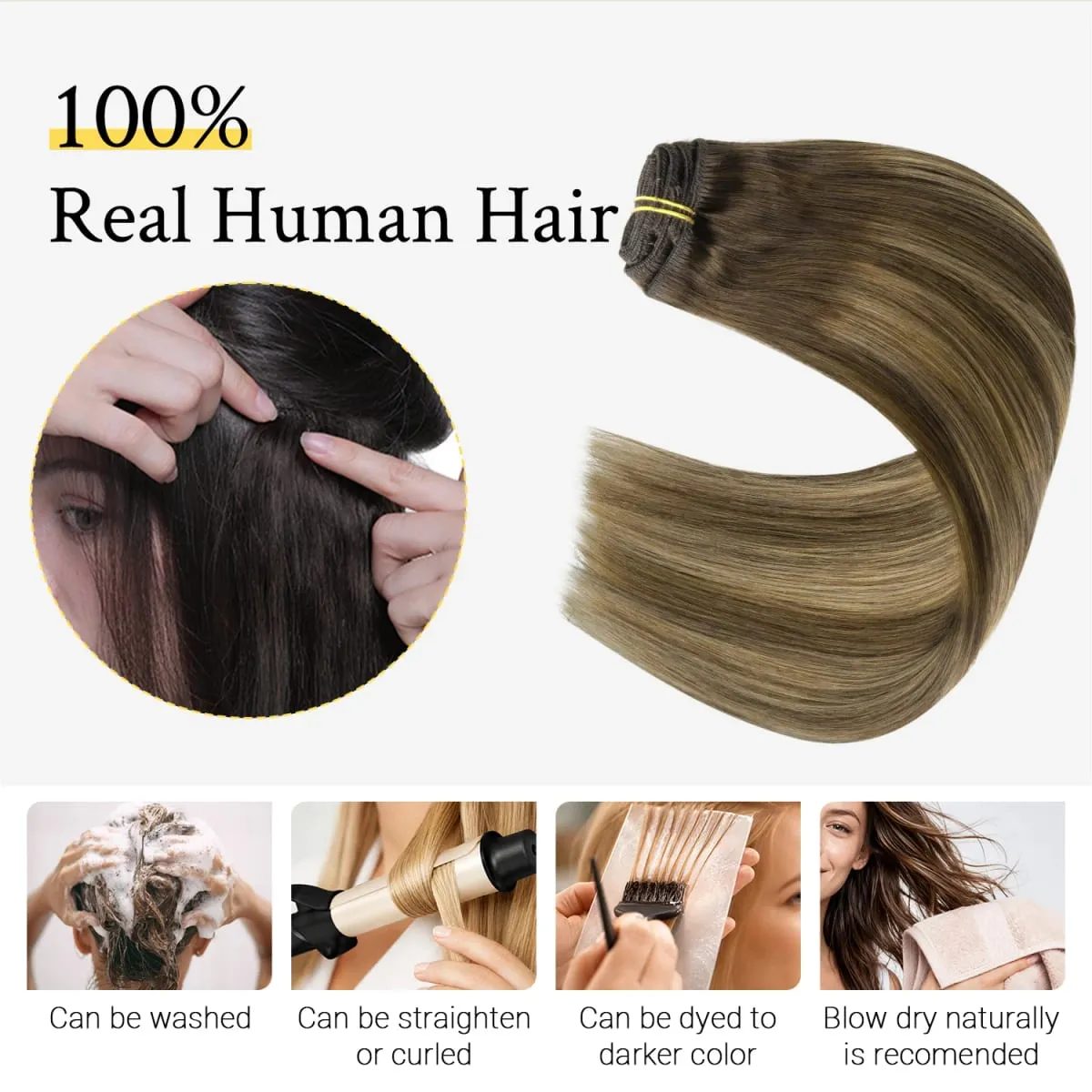 Sunmofavo 100% Remy Human Hair Clip In Hair Extensions Balayage Caramel Blonde 7Pcs 120G Soft Silky Real Human Hair Perfect Match Balayage Hairstyle Easy Install Removable Instant Full Thick Volume Ideal for Daily Look Dating Party Wedding