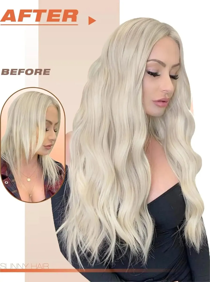 VeSunny Tape in Hair Extensions Real Human Hair Invisible Remy Hair Extensions Tape Ins for Women White Platinum Blonde 26 Inch