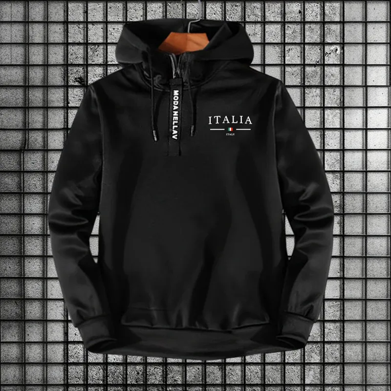 2026 New Arrival Half Zipper Hoodie Italy Fashion Hooded Long Sleeve Sweatshirts Autumn Winter Daily Casual Sports Warm Pullover
