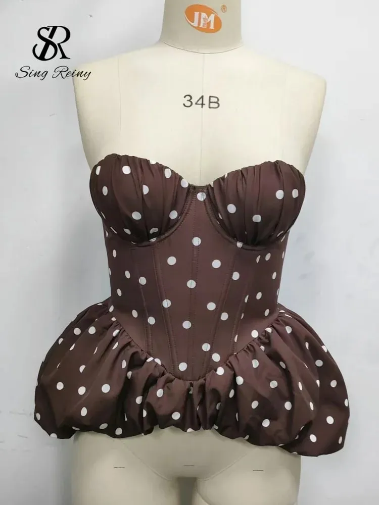 Summer Vacation Floral Print Top Female Sleeveless Lace Up Irregular Corset Blouse HIgh Quality Beach Corset Camisole