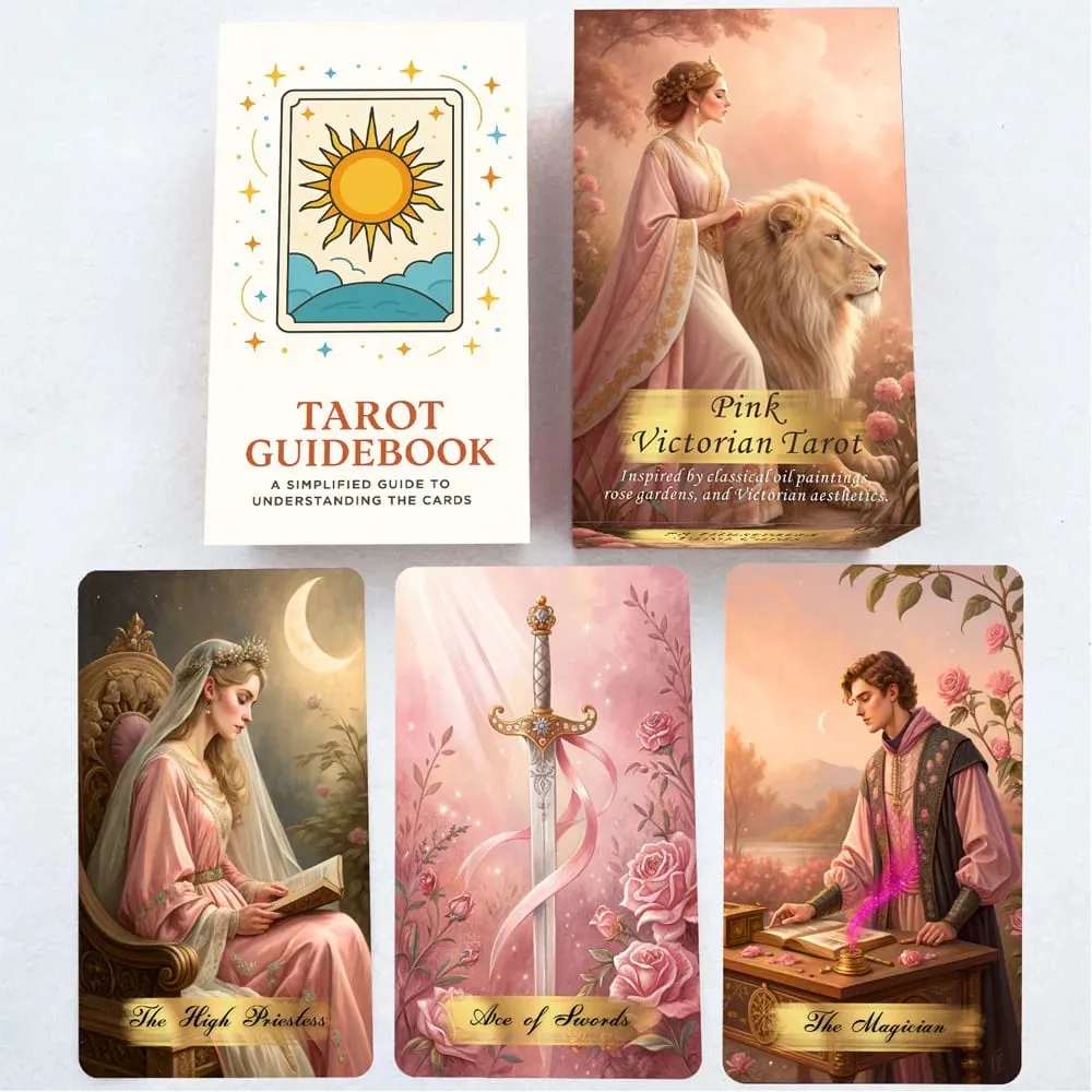 Pink Victorian Tarot Cards Set 78 Pieces 13x8 Cm Romantic & Elegant Design Includes Paper Instructions Perfect for Beginner