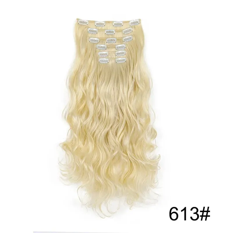 6pcs/set 24Inch Synthetic Long Curly Wavy Hair Extension 16 Clips High Tempreture Hairpiece Clip In Hair Extensions for Women