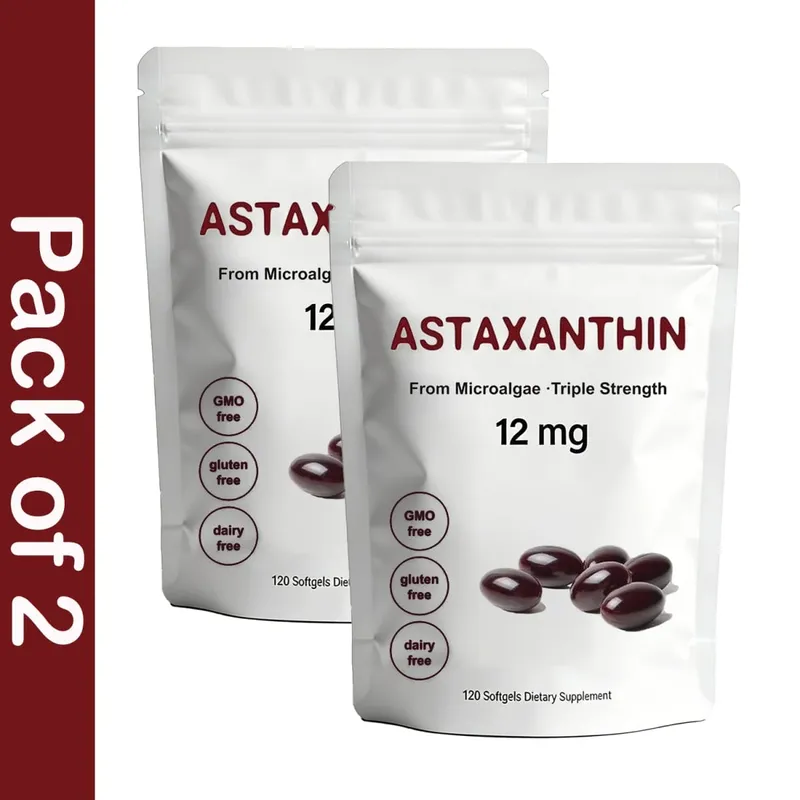 Astaxantina 12 mg Suplemento antioxidante Cápsulas blandas para mujeres y hombres Fórmula premium de triple fuerza | Sin OGM Sin gluten Sin soja