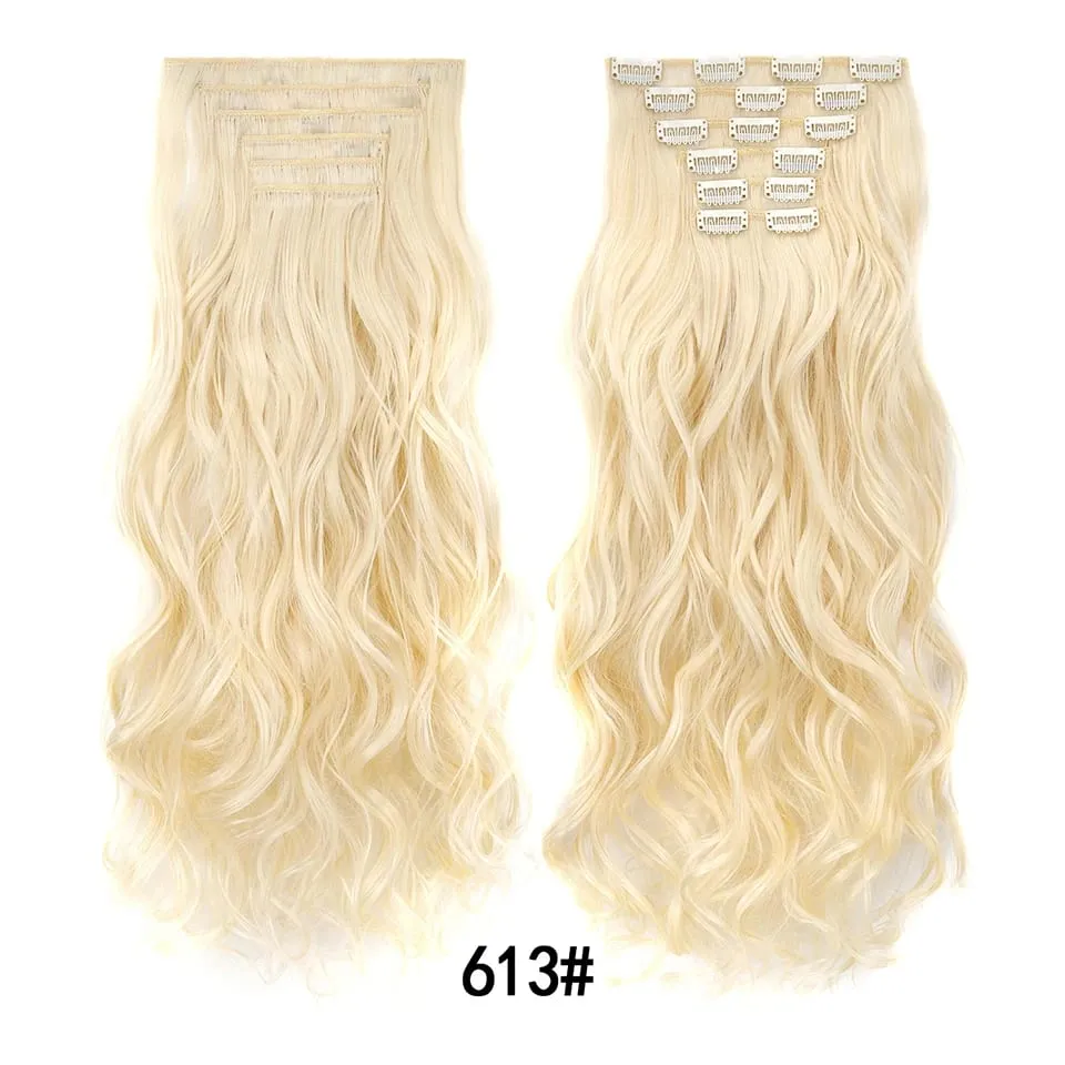 Women 20 Inches Wavy Curly Full Head 6 Separate Pieces Heat Resistance Synthetic Hair Clip in Hair Extensions