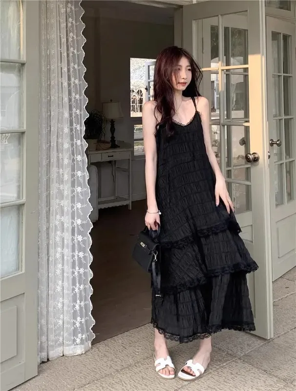 Verano Befree largo clásico Casual volantes elegante Maxi correa Camis sedoso playa encaje elegante vestido de fiesta Vestidos Sexy mujeres