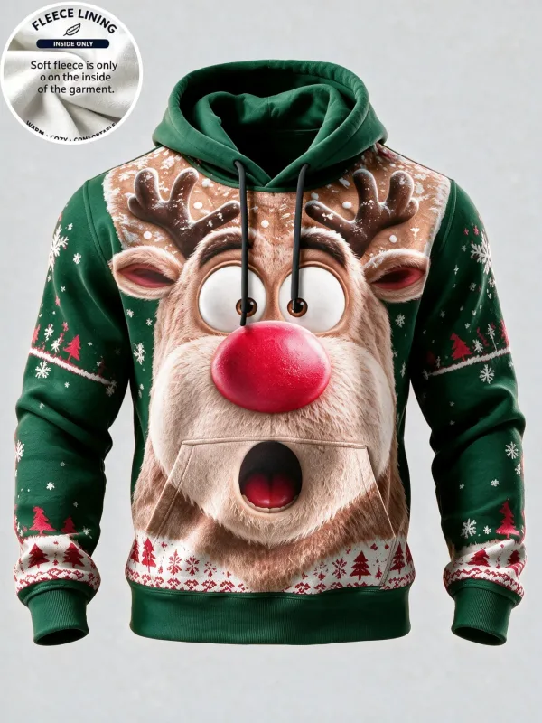 3D Print Christmas Fleece Hoodie Polar Bear Pizza Beer Home Party Pullover Long Sleeve Kangaroo Pocket Holiday Sweatshirt