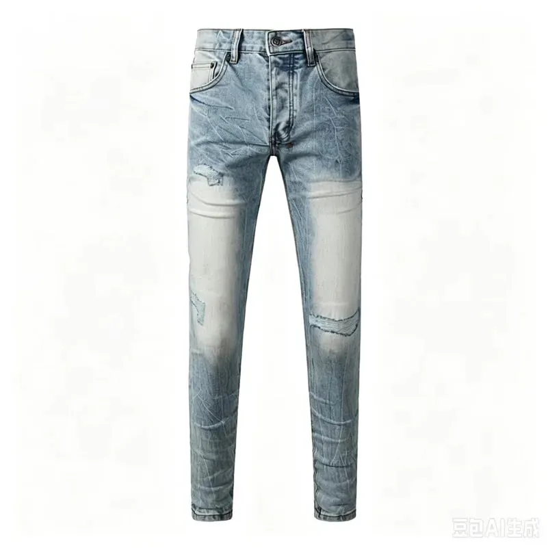 Luxury Streetwear Men's Jeans Americans Style Holes Long Trousers Quality Male Stretch Slim Pants Skinny Trousers