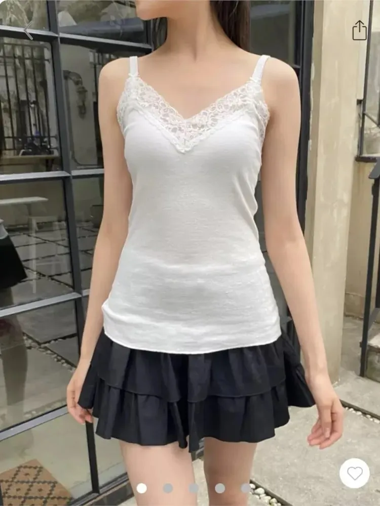 Lace Trim Strapless Tops Women Cotton Soft Slim White Sexy Sleeveless Camisole Sweet Cute Chic Tank Tops Y2K — image 13