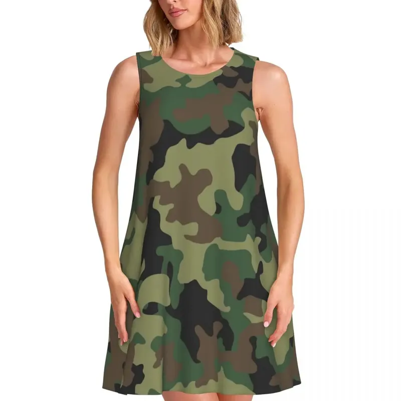 Gold Chain Casual Dress Vintage Print Korean Fashion Dresses Sleeveless Cute Dress Cheap Crew Neck Female Print Clothes