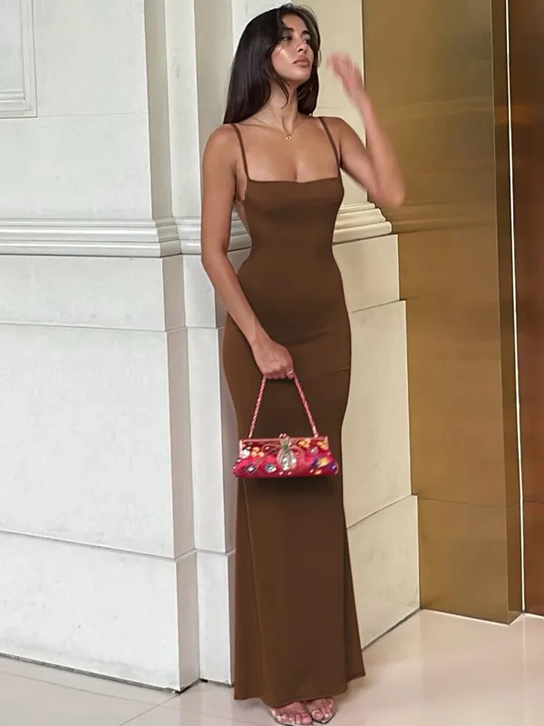 Hugcitar Summer Solid Sleeveless Backless Elegant Sexy Bodycon Y2K Maxi Prom Dress Women Clothes Birthday Party Casual Y2K