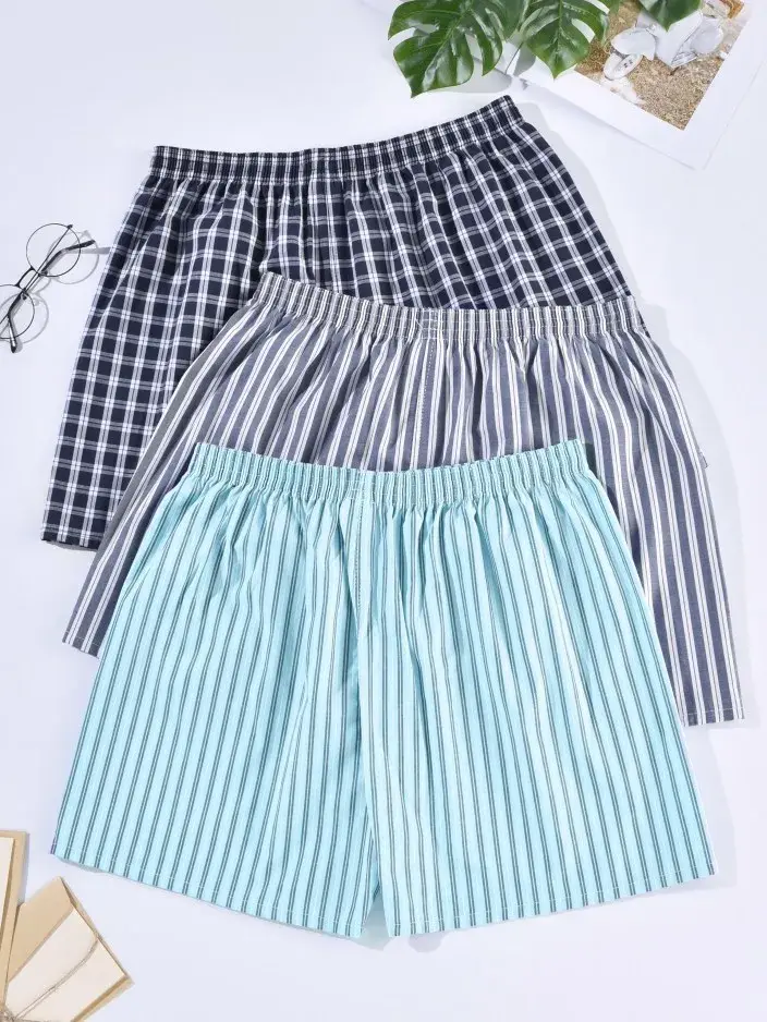 Panlalaking Boxer Shorts Kaswal na Cotton Sleep Underpants Panlalaking Kasuotang panloob Arrow Panties Striped Plaid Maluwag Kumportableng Homewear XL-4XL