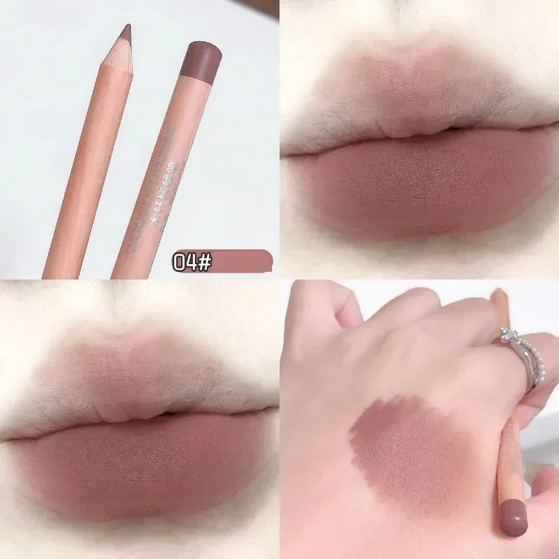 Wooden Matte Lip Liner Pencil Long Lasting Waterproof Nude Low Saturation Lip Pencil Natural Contour Lip Makeup for Beginners