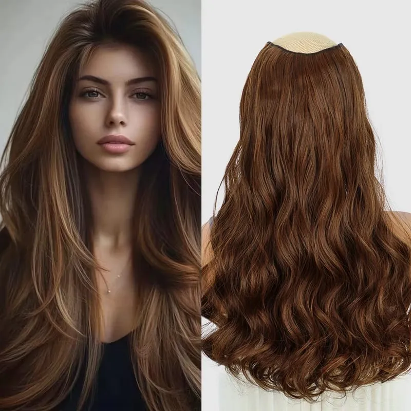 20Inch Synthetic 4 Clip Long Curly V-Shaped Hair Extension Natural Invisible Fashion Lazy Easy Wear Hairpiece for Women Party