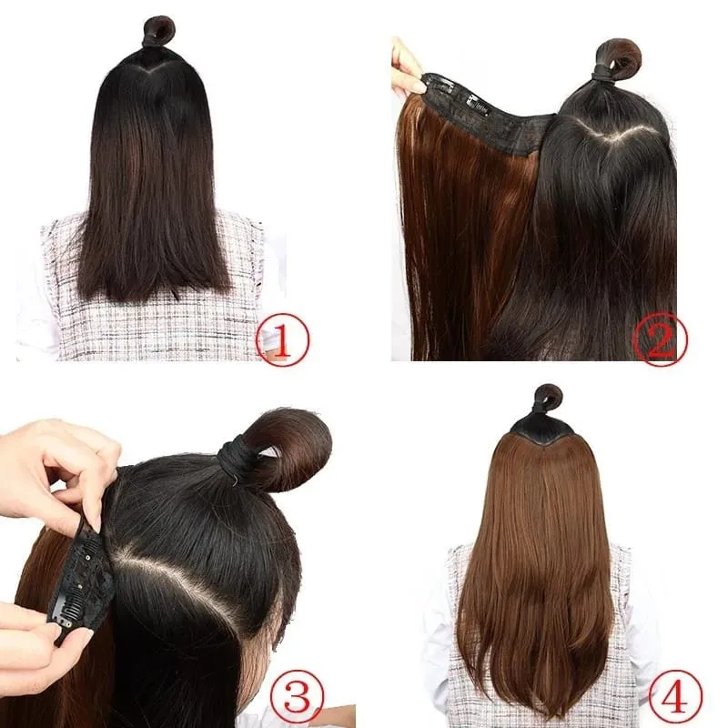 Synthetic Wig Women's Traceless Invisible U-shaped Layered Straight Hair With Inner Buckle Long Curly Hair Natural