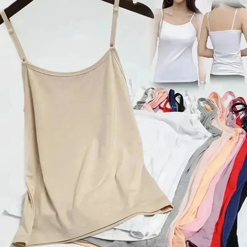 Cotton Feel Solid Sling Camisole Women Crop Top 35-75kg Sleeveless Sexy Slimming Vest Tank Base Tee Underwear Daily Staple 2026