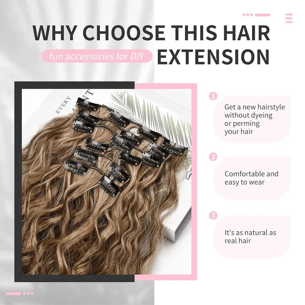 24 Inch Clip In Hair Extensions 6PCS Hair Extensions Long Water Wave Hair Full Head Synthetic Clip On Hairpiece For Women Girls