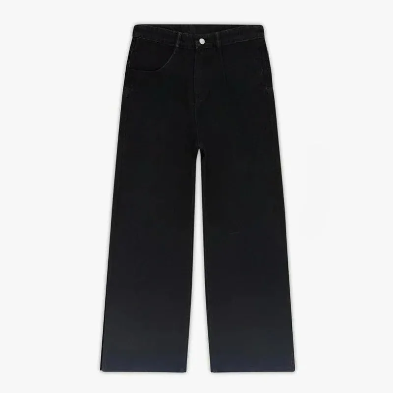 American retro heavy industry men and women black gothic retro casual loose jeans High street coated micro-flare jeans