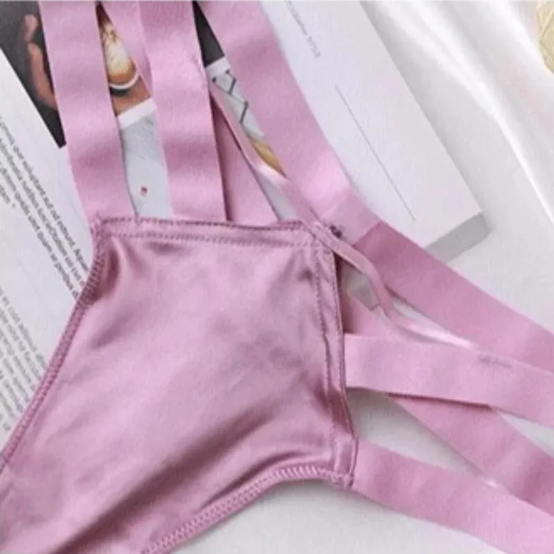Reggiseno di pizzo ultra sottile e slip Lingerie sexy Set di biancheria intima Prospettiva Tentazione Sexy Set di reggiseno trasparente Reggiseno francese Rosa 2025