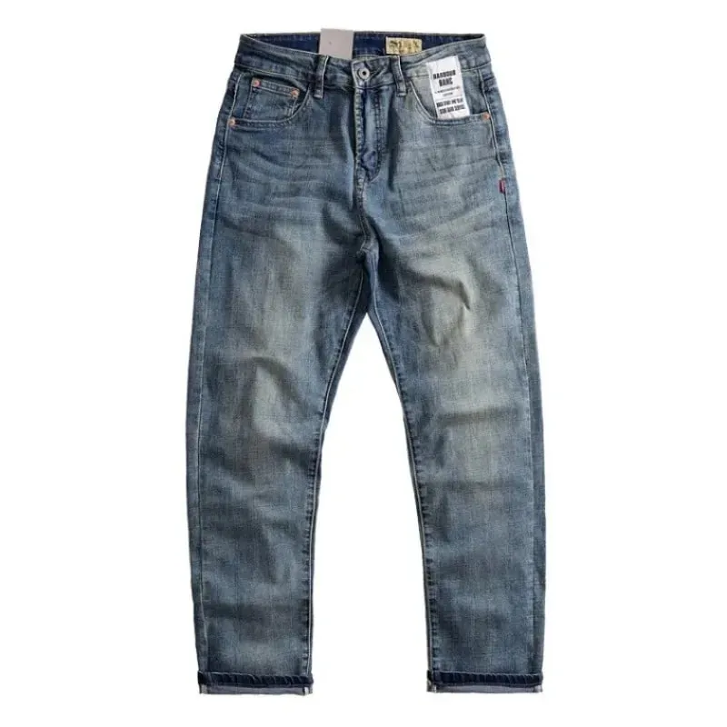 2025Heavy Duty Washed and Scraped Denim Men's Trendy High-end Embroidered Printed Loose Tapered Straight Leg Jeans