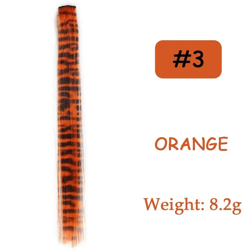 1pc/set Stripe Printed Hair Colorful Long Straight Hair Pieces Synthetic Clip-in Hair Extensions for Daily Use Party Halloween